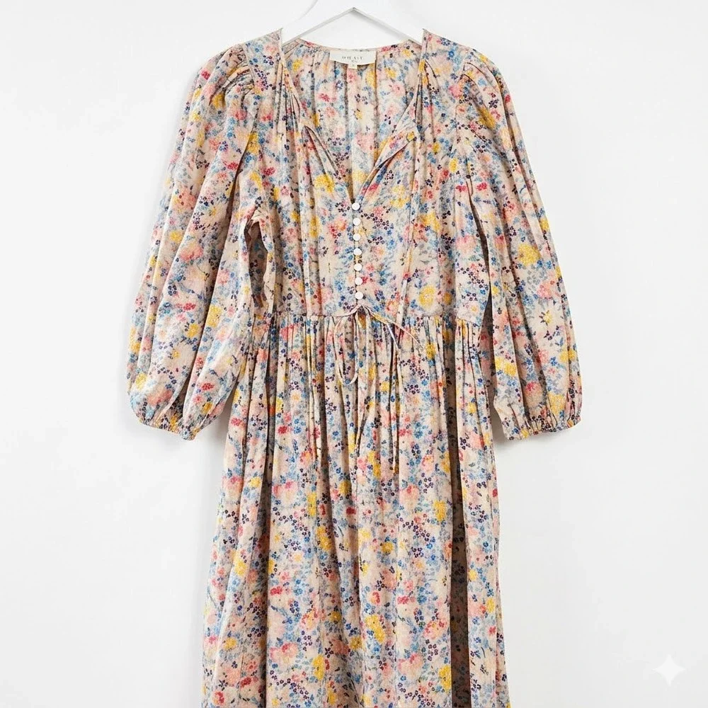 THE GREAT Floral Bonnet Midi Cotton Dress Spring Bloom Pockets Medium Like New